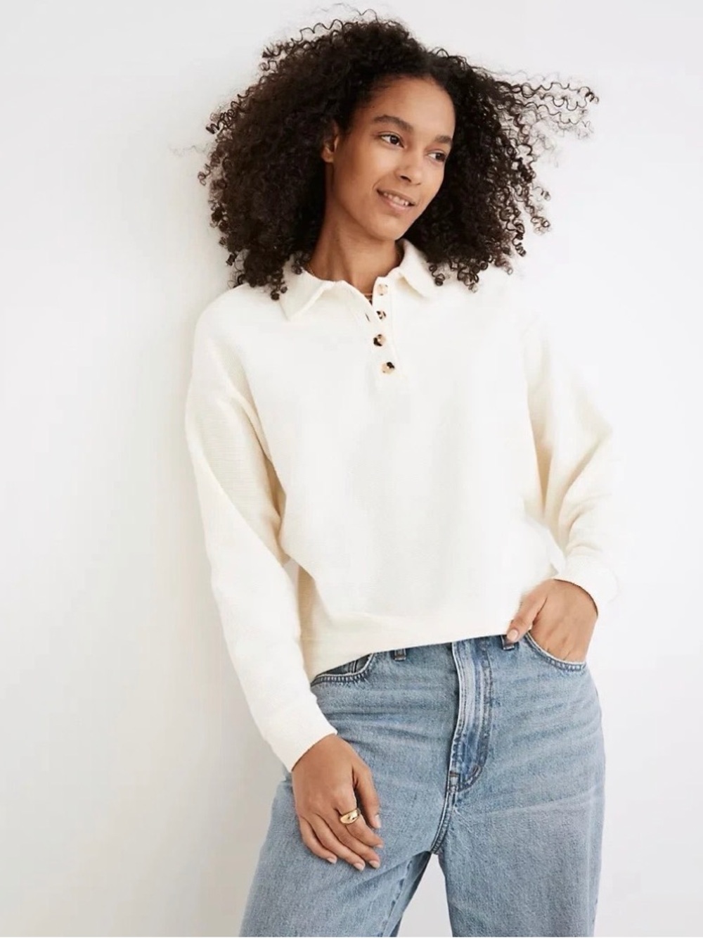 MADEWELL Women's Ottoman Jacquard Polo Top XXSMALL